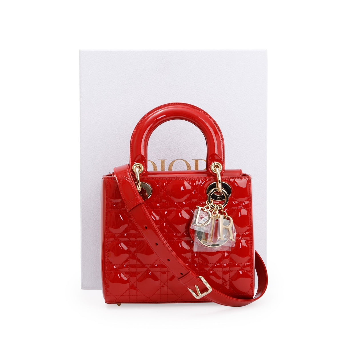 Christian Dior Red Patent Cannage Leather Small Lady Dior Bag Rovelle Bags