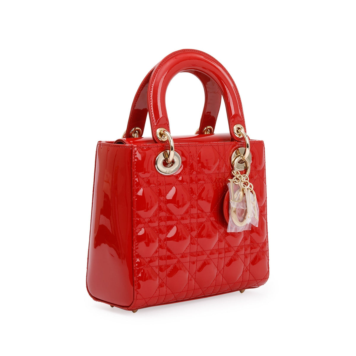 Christian Dior Red Patent Cannage Leather Small Lady Dior Bag Rovelle Bags