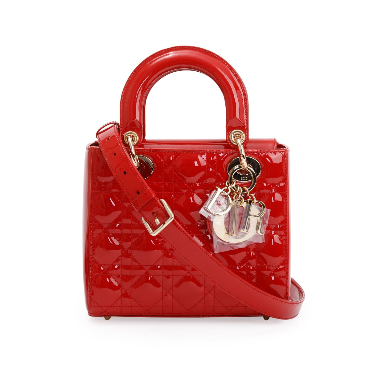 Christian Dior Red Patent Cannage Leather Small Lady Dior Bag Rovelle Bags