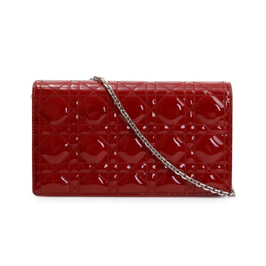 Christian Dior Red Patent Leather Lady Dior Chain Pouch Rovelle Bags