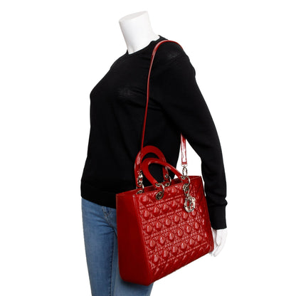Christian Dior Red Patent Leather Large Lady Dior Bag Rovelle Bags
