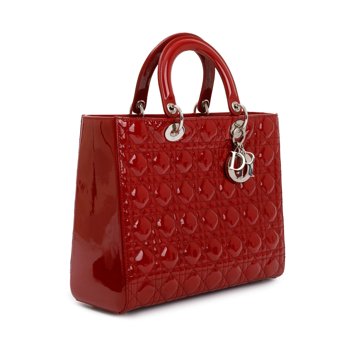 Christian Dior Red Patent Leather Large Lady Dior Bag Rovelle Bags