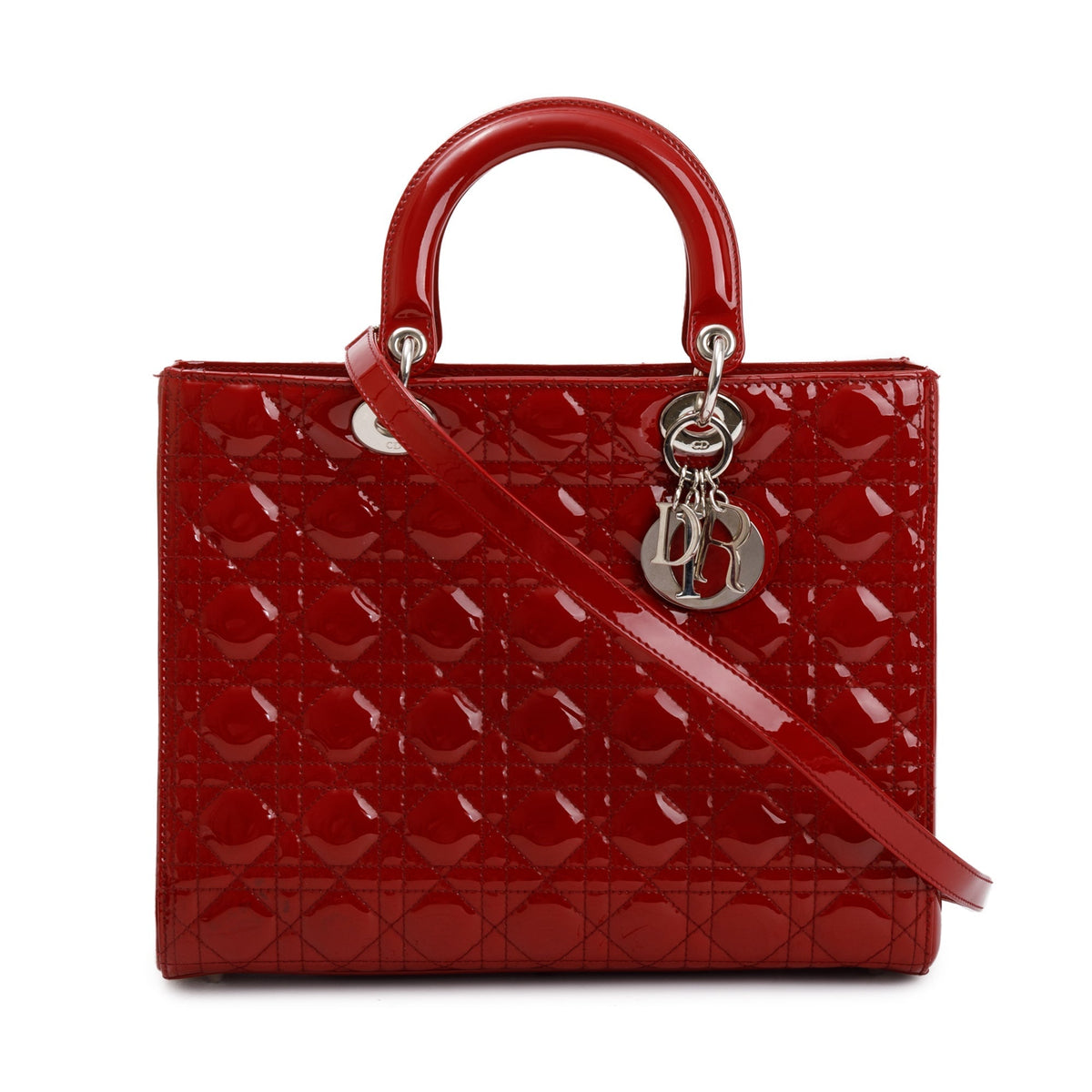 Christian Dior Red Patent Leather Large Lady Dior Bag Rovelle Bags