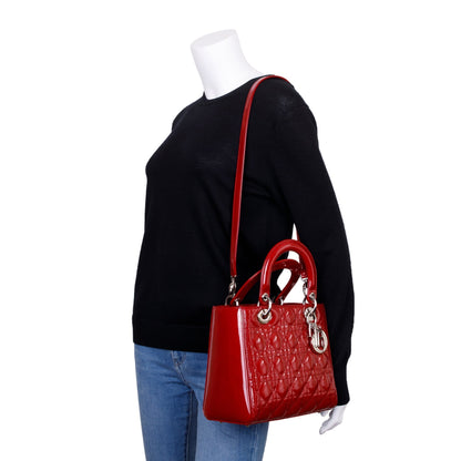 Christian Dior Red Patent Leather Medium Lady Dior Bag Rovelle Bags