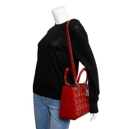Christian Dior Red Patent Leather Medium Lady Dior Bag Rovelle Bags