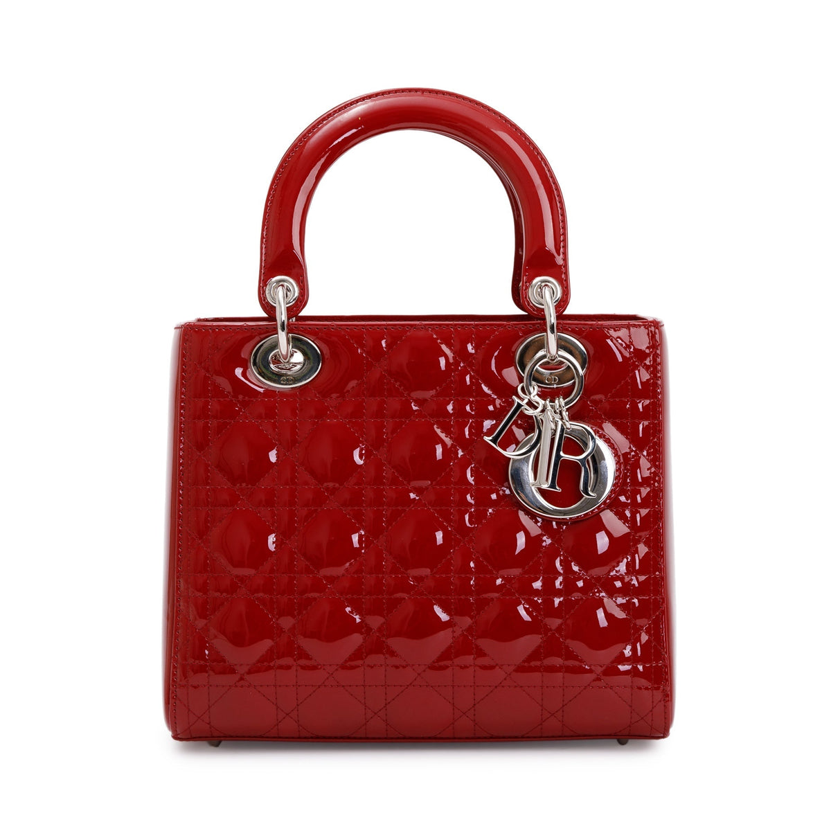 Christian Dior Red Patent Leather Medium Lady Dior Bag Rovelle Bags