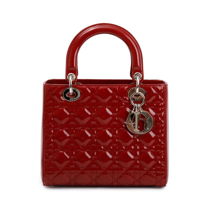 Christian Dior Red Patent Leather Medium Lady Dior Bag Rovelle Bags