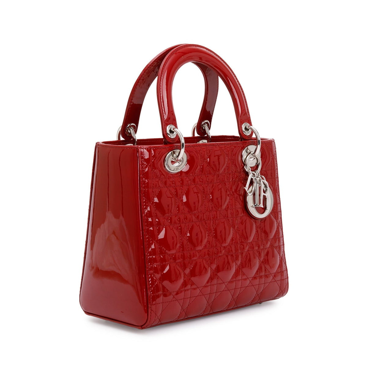 Christian Dior Red Patent Leather Medium Lady Dior Bag Rovelle Bags