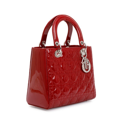 Christian Dior Red Patent Leather Medium Lady Dior Bag Rovelle Bags
