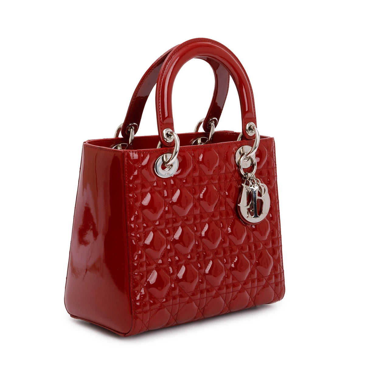 Christian Dior Red Patent Leather Medium Lady Dior Bag Rovelle Bags