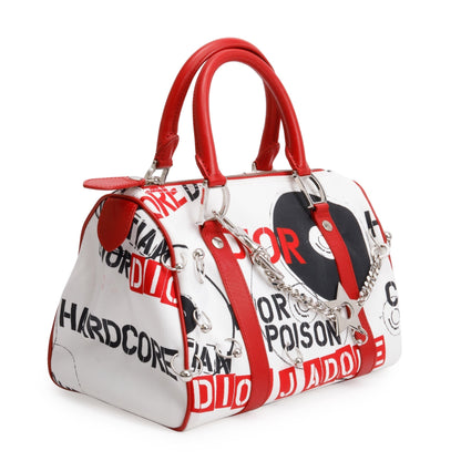 Christian Dior Red/White Printed Canvas Hardcore Boston Pierced Bag Rovelle Bags