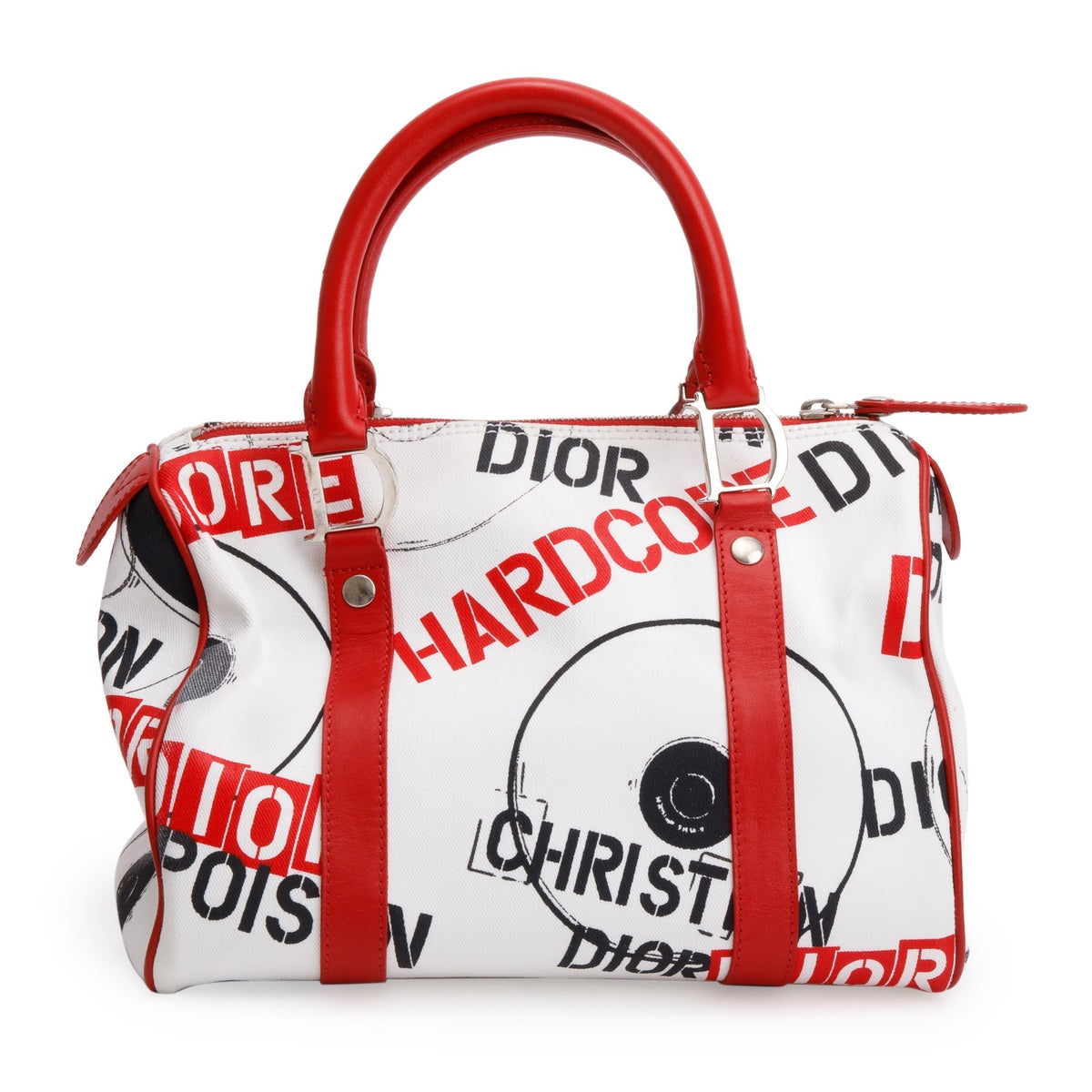 Christian Dior Red/White Printed Canvas Hardcore Boston Pierced Bag Rovelle Bags