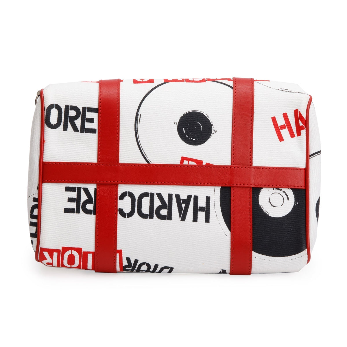Christian Dior Red/White Printed Canvas Hardcore Boston Pierced Bag Rovelle Bags