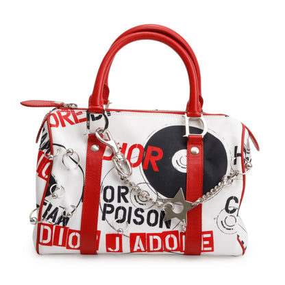 Christian Dior Red/White Printed Canvas Hardcore Boston Pierced Bag Rovelle Bags