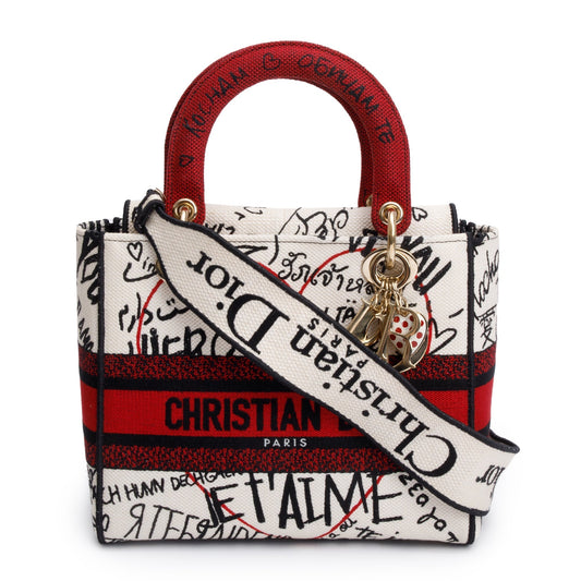 Christian Dior Red/White/Black Canvas Dioramour Graffiti Medium Lady Di-Lite Bag Rovelle Bags