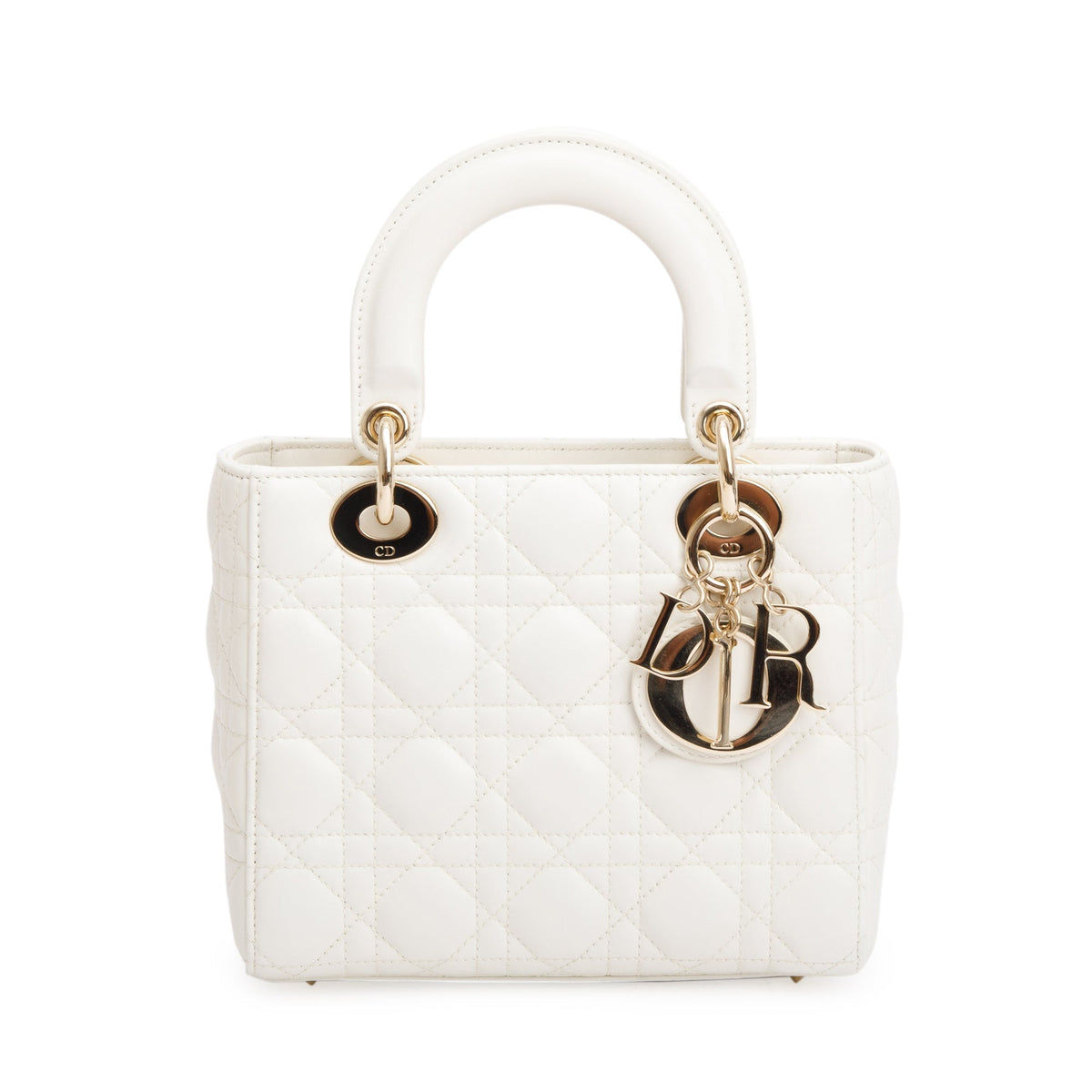 Christian Dior White Cannage Leather Small Lady Dior Bag Rovelle Bags