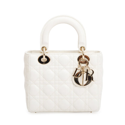 Christian Dior White Cannage Leather Small Lady Dior Bag Rovelle Bags