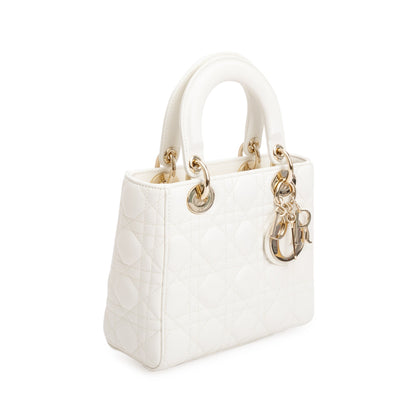 Christian Dior White Cannage Leather Small Lady Dior Bag Rovelle Bags