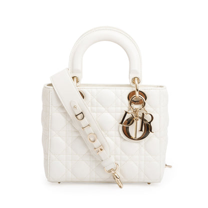 Christian Dior White Cannage Leather Small Lady Dior Bag Rovelle Bags