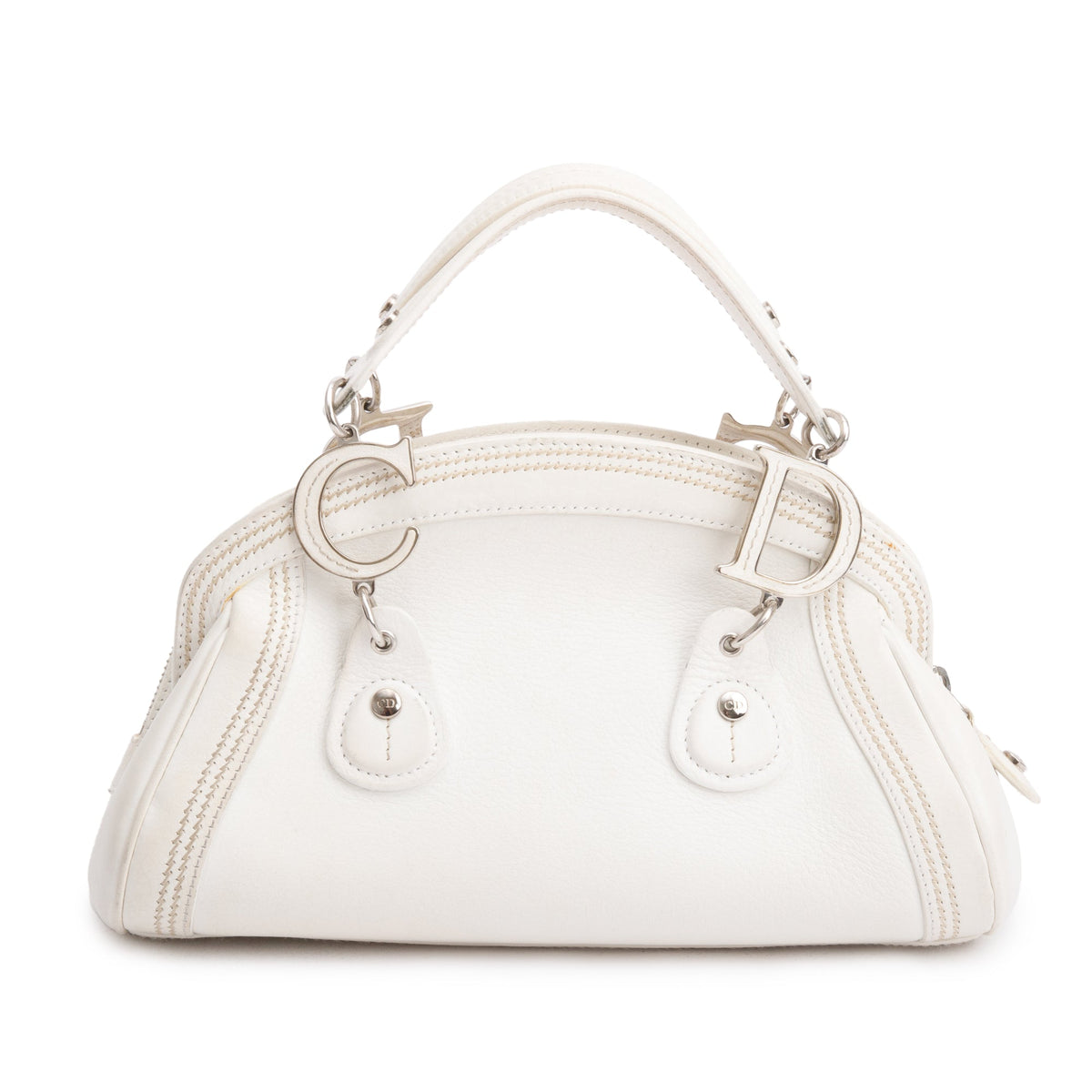 Christian Dior White Embroidered Calfskin Leather Small Detective Bag Rovelle Bags