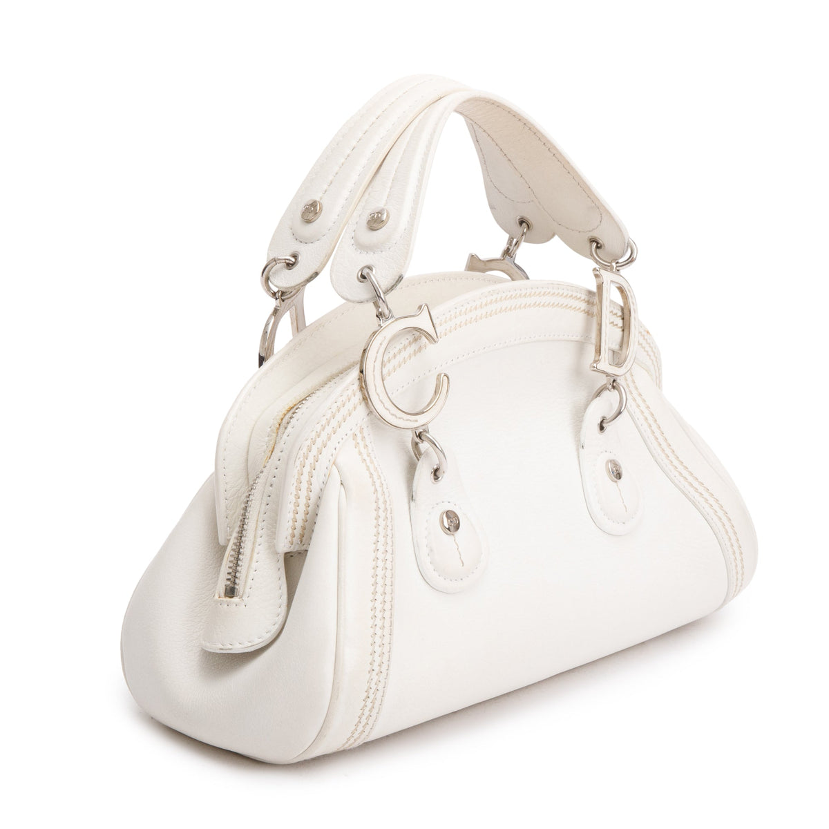 Christian Dior White Embroidered Calfskin Leather Small Detective Bag Rovelle Bags