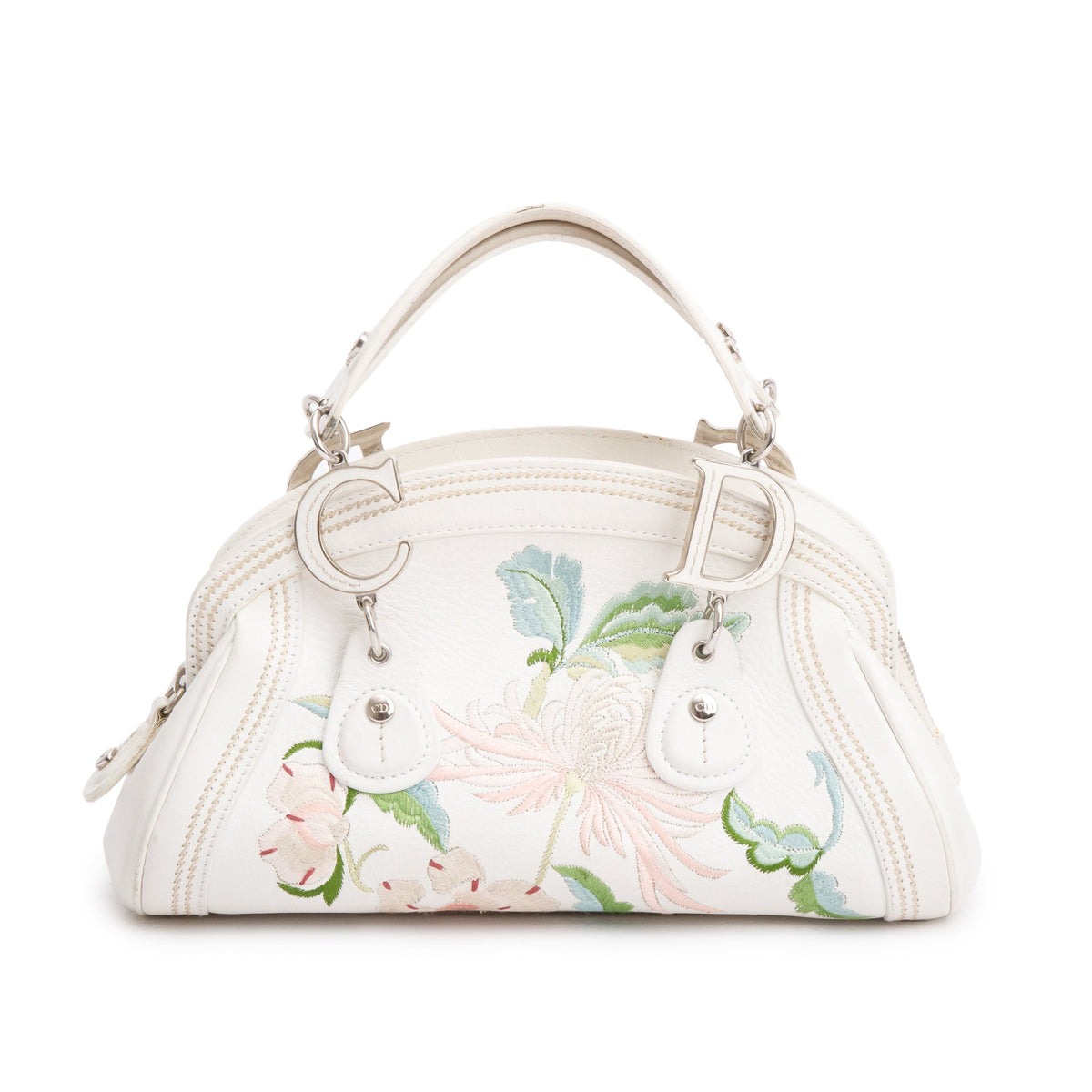 Christian Dior White Embroidered Calfskin Leather Small Detective Bag Rovelle Bags