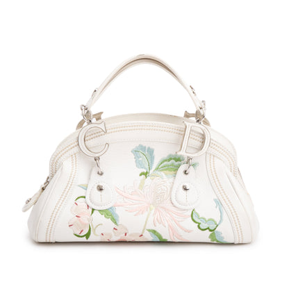 Christian Dior White Embroidered Calfskin Leather Small Detective Bag Rovelle Bags