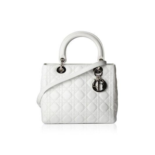 Christian Dior White Medium Lady Dior Bag Rovelle Bags