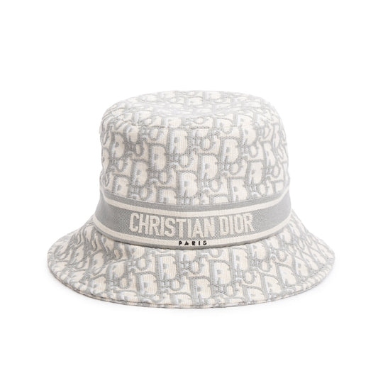 Christian Dior White/Gray Embroidery Oblique Small Brim Bucket Hat Rovelle Bags
