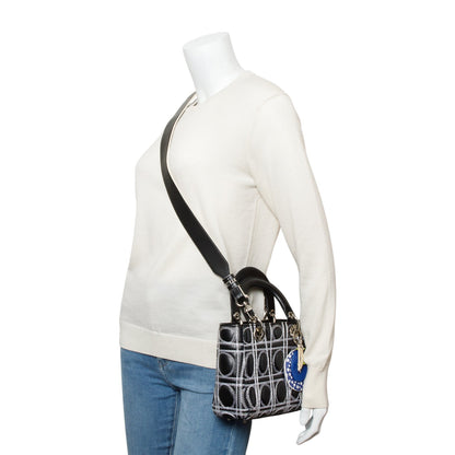 Christian Dior X Daniel Gordon Black Cannage Lambskin Leather Small Lady Dior Art Bag Rovelle Bags