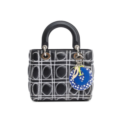 Christian Dior X Daniel Gordon Black Cannage Lambskin Leather Small Lady Dior Art Bag Rovelle Bags