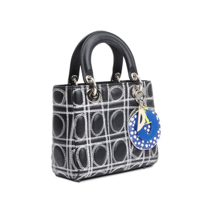 Christian Dior X Daniel Gordon Black Cannage Lambskin Leather Small Lady Dior Art Bag Rovelle Bags
