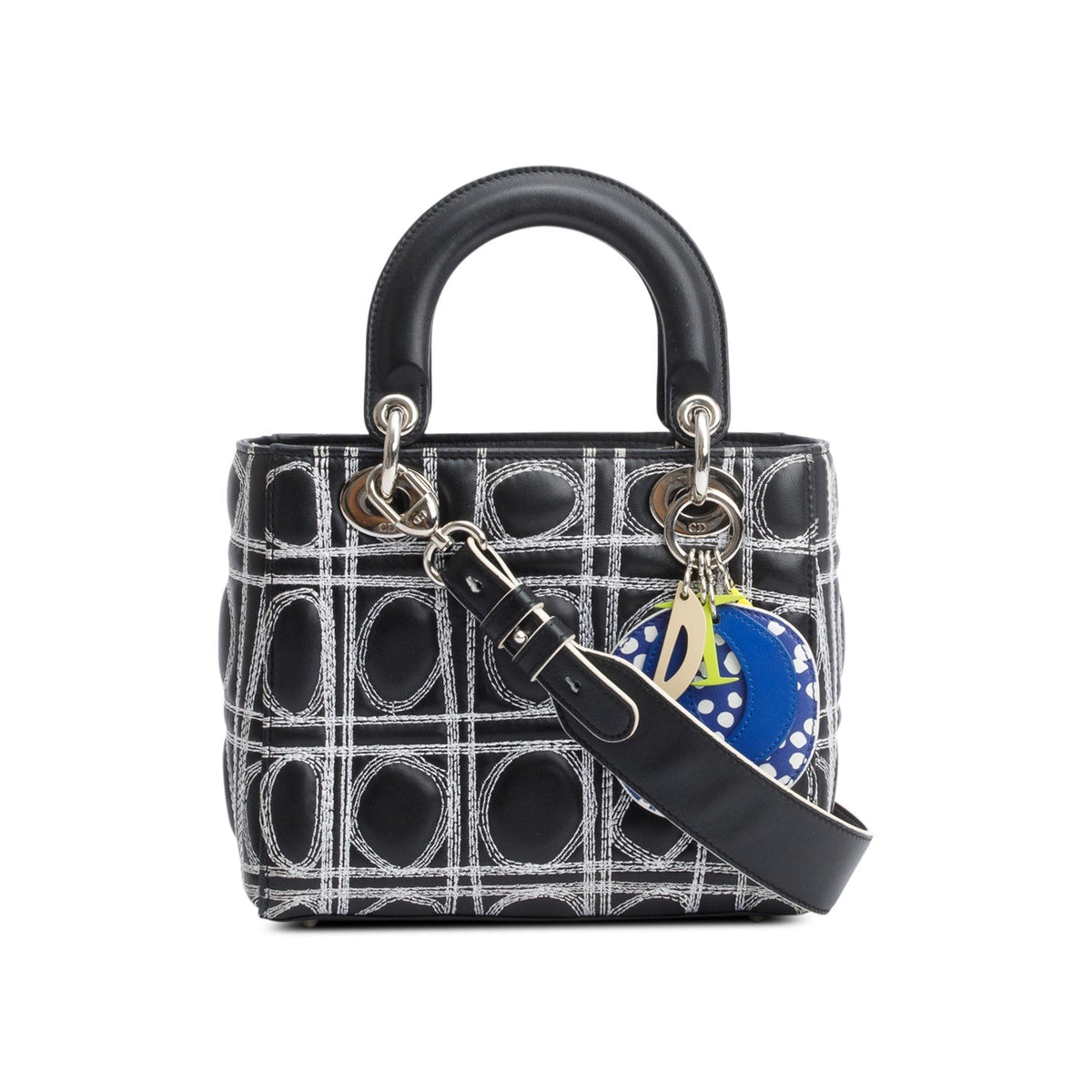 Christian Dior X Daniel Gordon Black Cannage Lambskin Leather Small Lady Dior Art Bag Rovelle Bags
