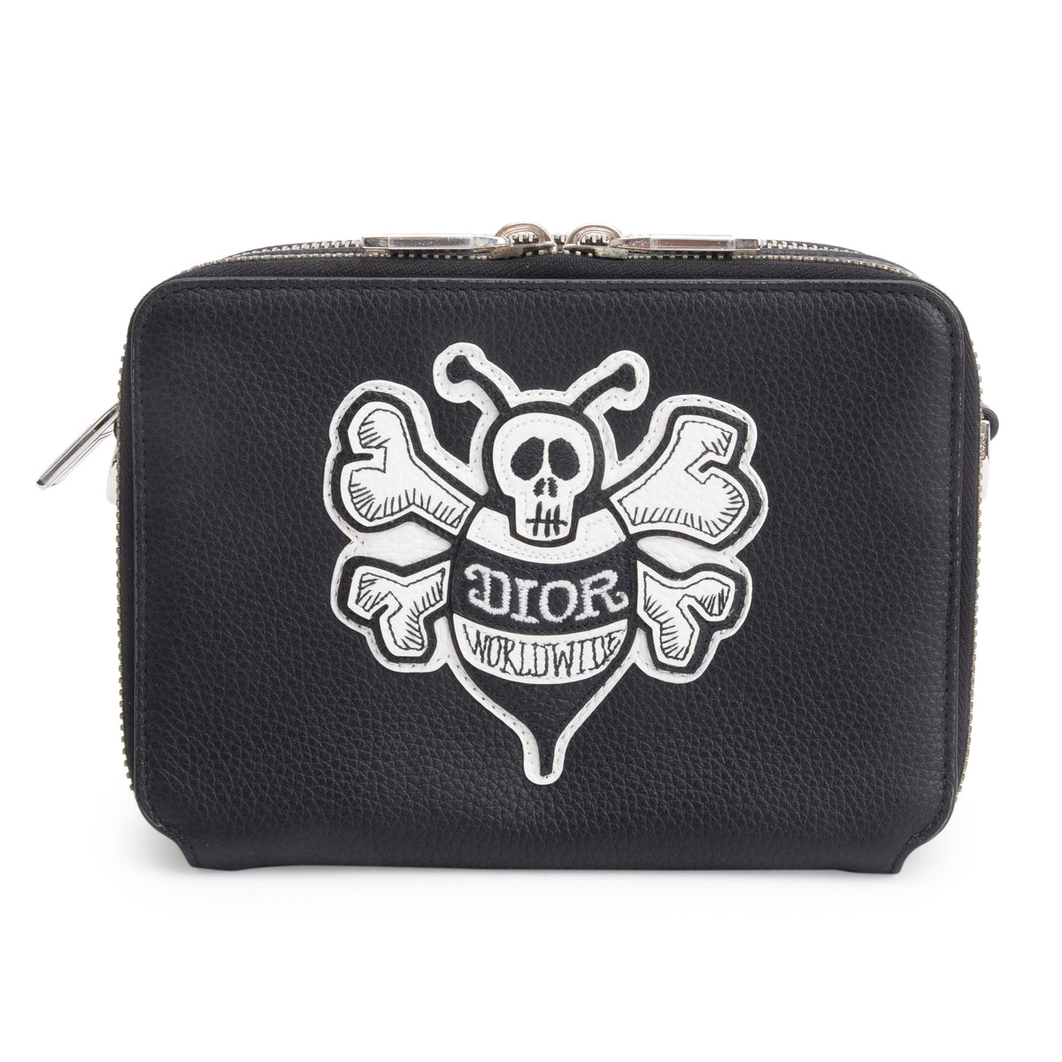 Christian Dior x Shawn Stussy Black Calfskin Leather Double Zip Crossbody Bag Rovelle Bags