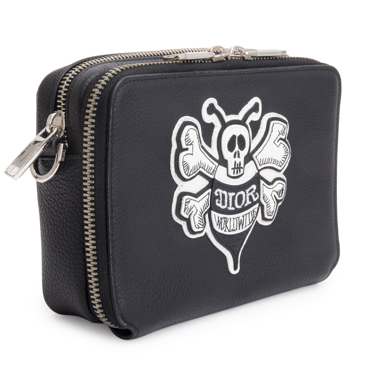 Christian Dior x Shawn Stussy Black Calfskin Leather Double Zip Crossbody Bag Rovelle Bags