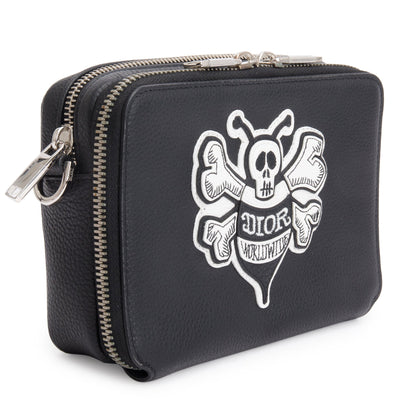 Christian Dior x Shawn Stussy Black Calfskin Leather Double Zip Crossbody Bag Rovelle Bags