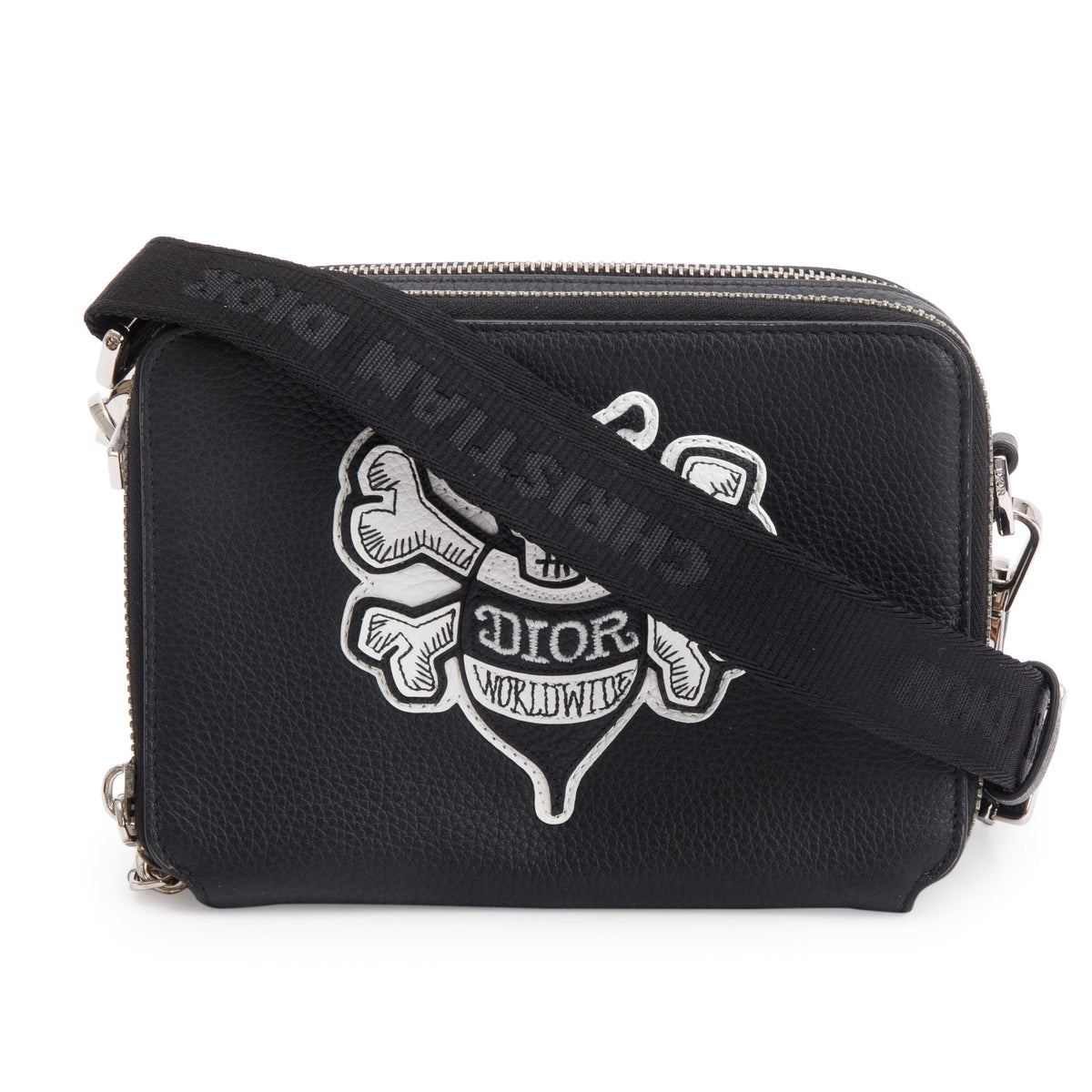 Christian Dior x Shawn Stussy Black Calfskin Leather Double Zip Crossbody Bag Rovelle Bags