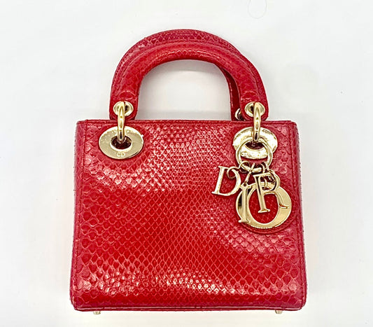 CHRISTIAN DIOR LADY DIOR MINI RED PYTHON BAG Rovelle Bags