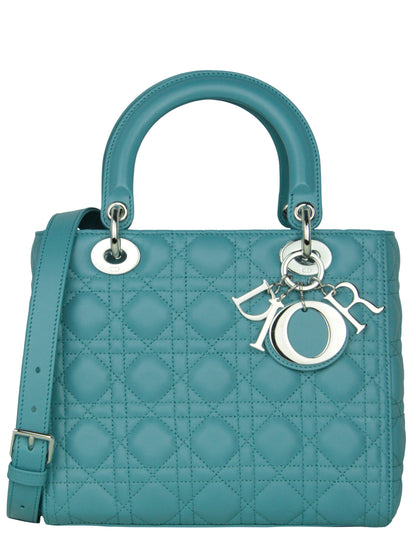 Christian Dior Blue Leather Cannage Quilted Medium Lady Dior Bag Rovelle Bags