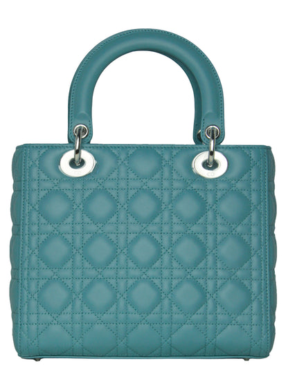 Christian Dior Blue Leather Cannage Quilted Medium Lady Dior Bag Rovelle Bags
