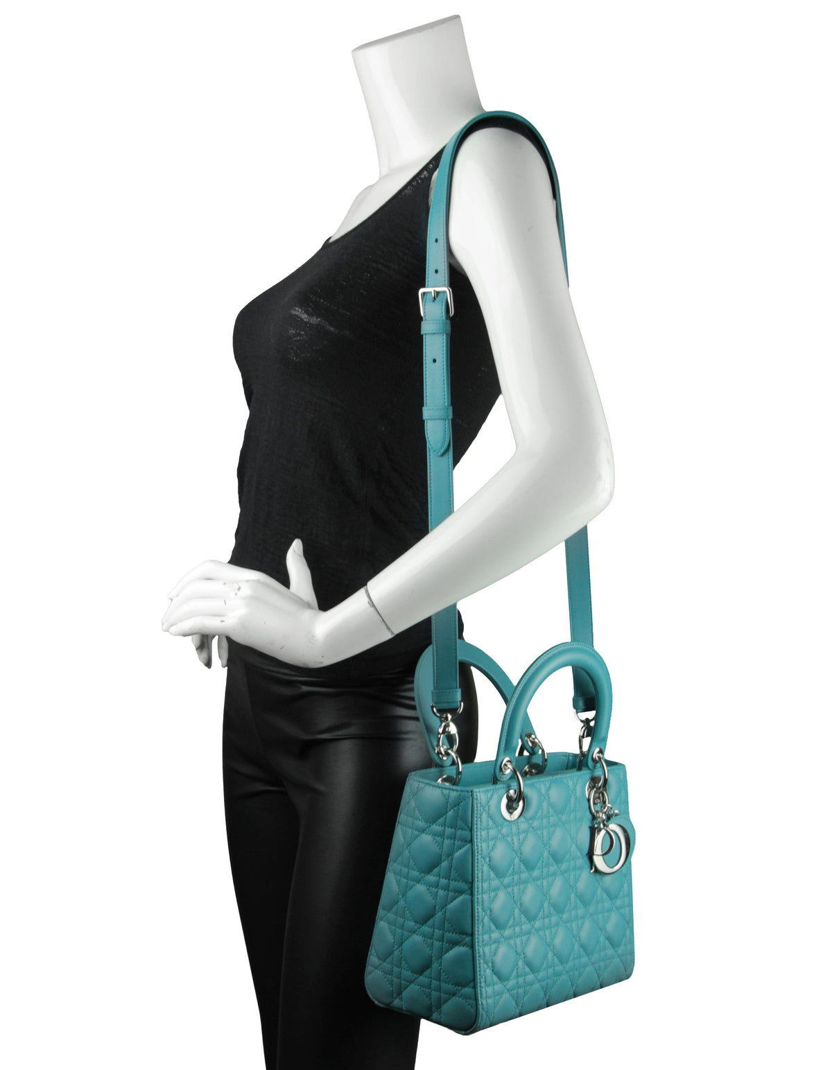 Christian Dior Blue Leather Cannage Quilted Medium Lady Dior Bag Rovelle Bags