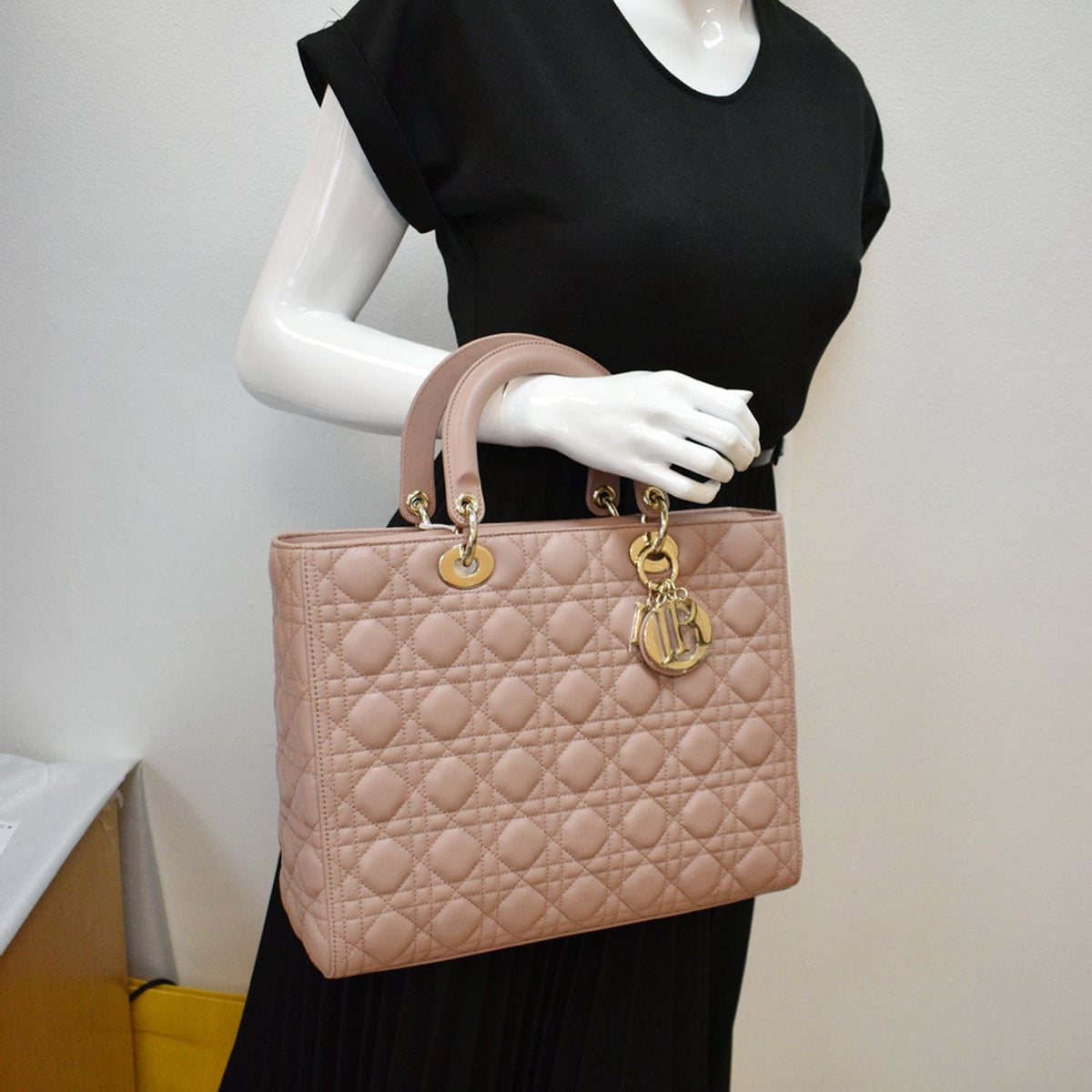 CHRISTIAN DIOR Lady Dior Large Quilted Leather Shoulder Bag Blush Rovelle Bags
