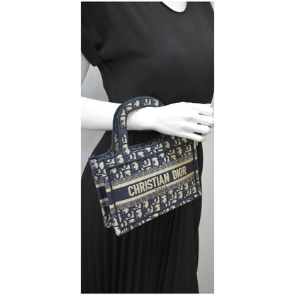 CHRISTIAN DIOR Mini Dior Book Oblique Embroidery Tote Bag Blue Rovelle Bags