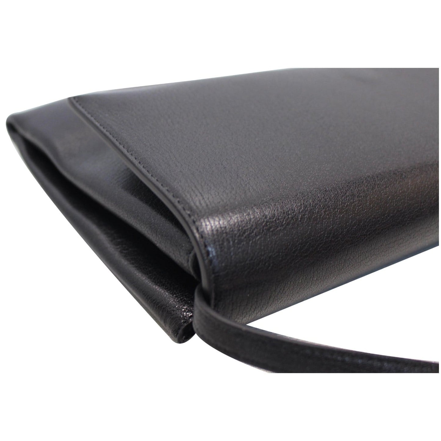 CELINE Folded Clutch Strap Leather Shoulder Bag Black