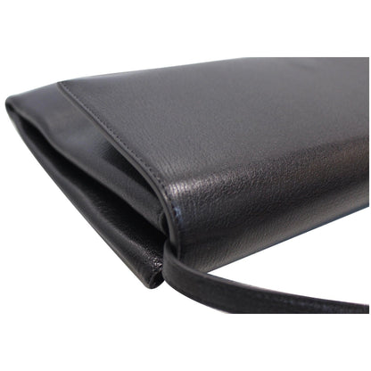 CELINE Folded Clutch Strap Leather Shoulder Bag Black