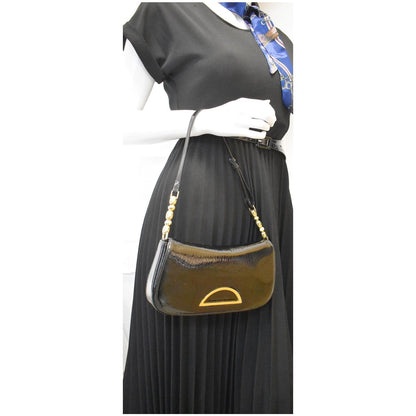 CHRISTIAN DIOR Maris Pearl Patent Monogram Shoulder Bag Black Rovelle Bags