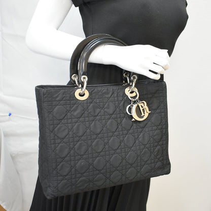 CHRISTIAN DIOR Lady Dior Nylon Cannage Canvas Tote Bag Black Rovelle Bags