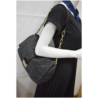 CHRISTIAN DIOR Cannage New Lock Flap Leather Shoulder Bag Black Rovelle Bags