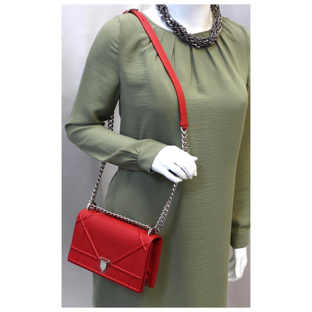 CHRISTIAN DIOR Diorama Flap Red Grained Leather Small Shoulder Bag - Last Call Rovelle Bags