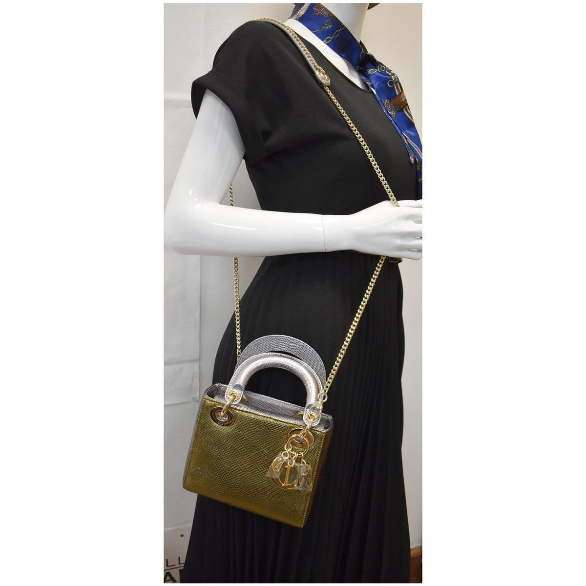 CHRISTIAN DIOR Mini Lady Dior Lizard Print Chain Shoulder Bag Metallic Gold Rovelle Bags
